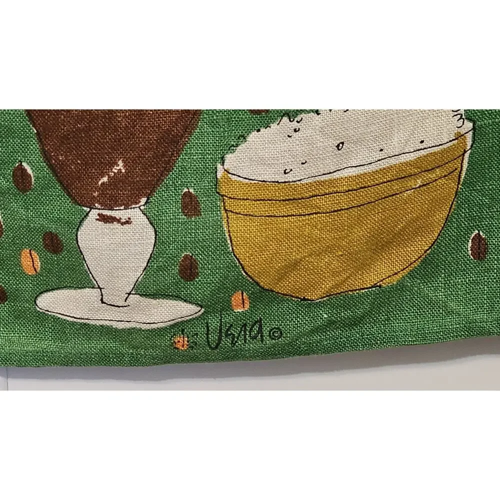 Vtg Vera Neumann Linen Tea Towel Irish Coffee Recipe Green Mid Century Modern